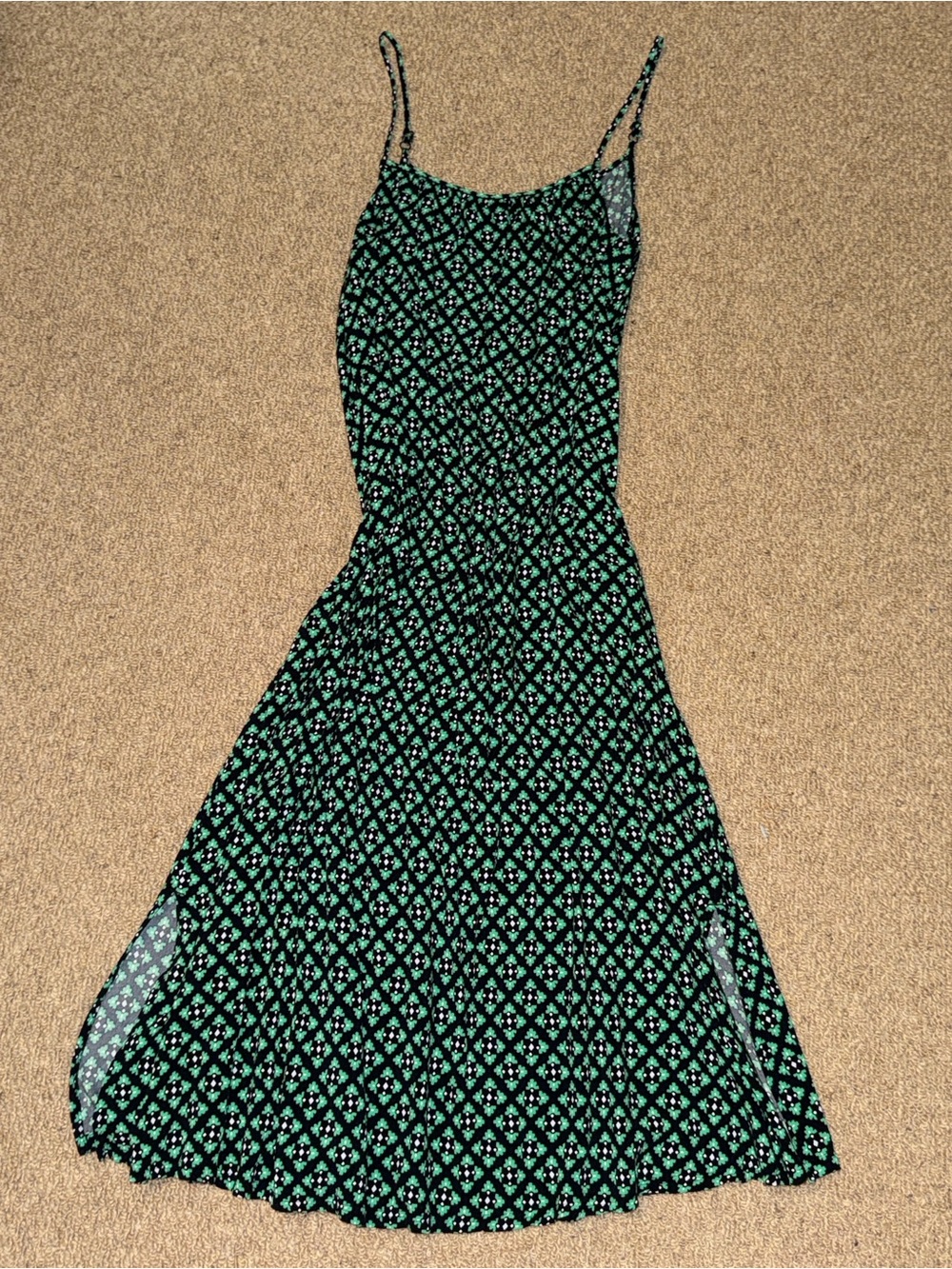 Green and Black Spaghetti-Strap Maxi SunDress 6